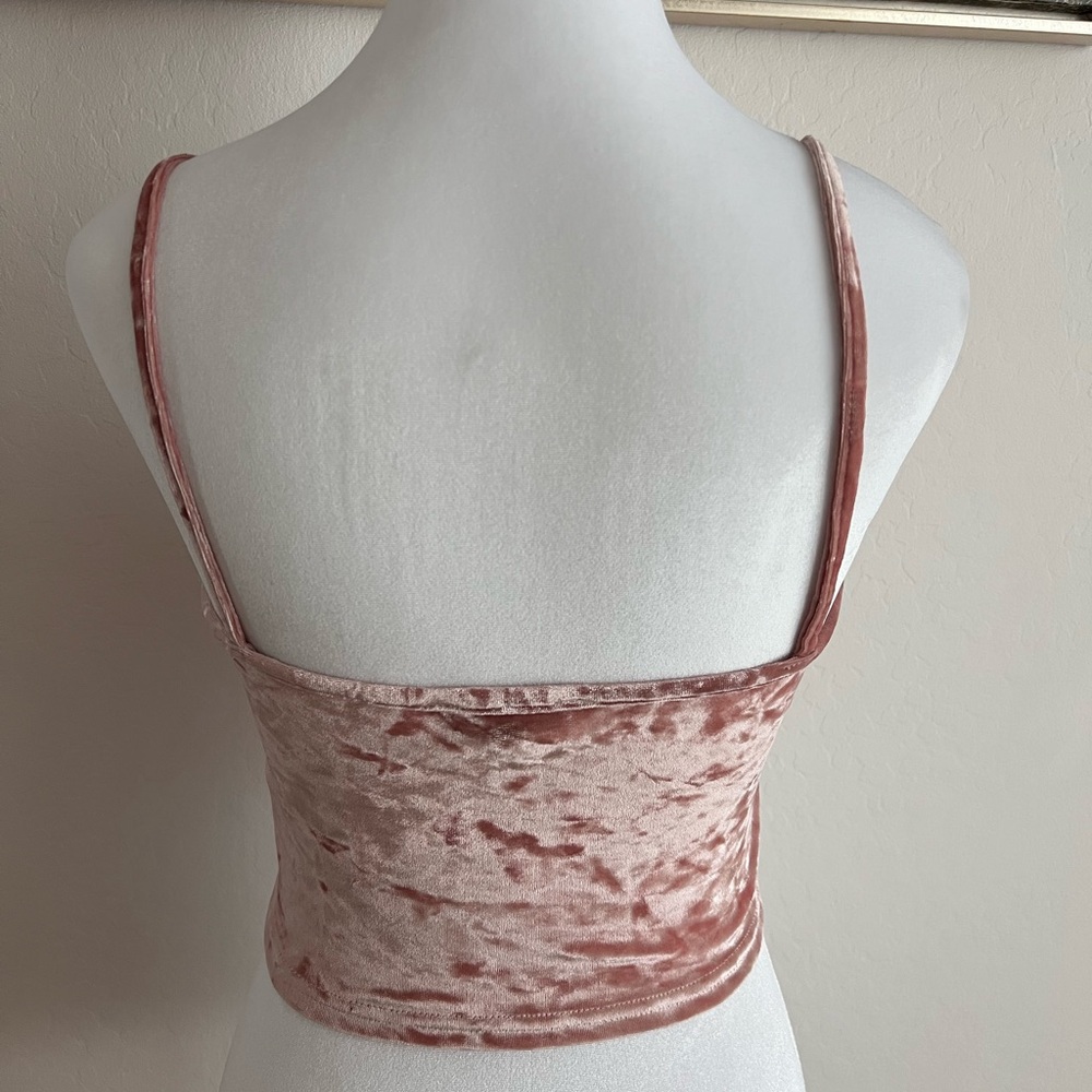 Dusty Pink Crushed Velvet crop top by Topshop - Picture 3 of 5